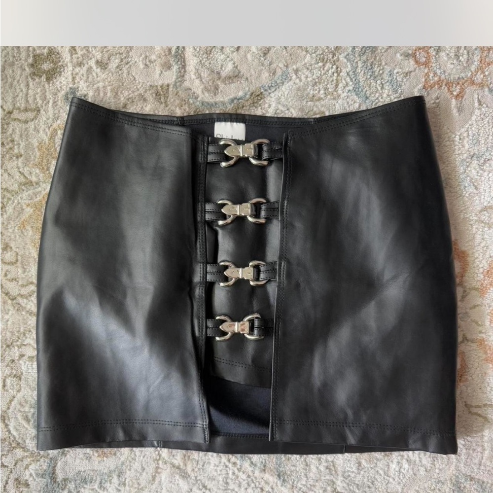 Shirley of Hollywood Black Mini Skirt with Buckle Accents
